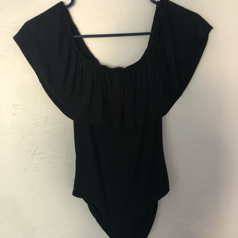 Black off the shoulder body suit